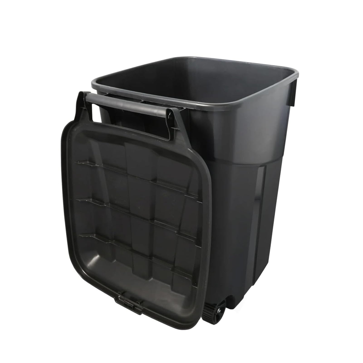 Black 45 Gallon Wheeled Heavy Duty Plastic Trash Can with Lid M14657