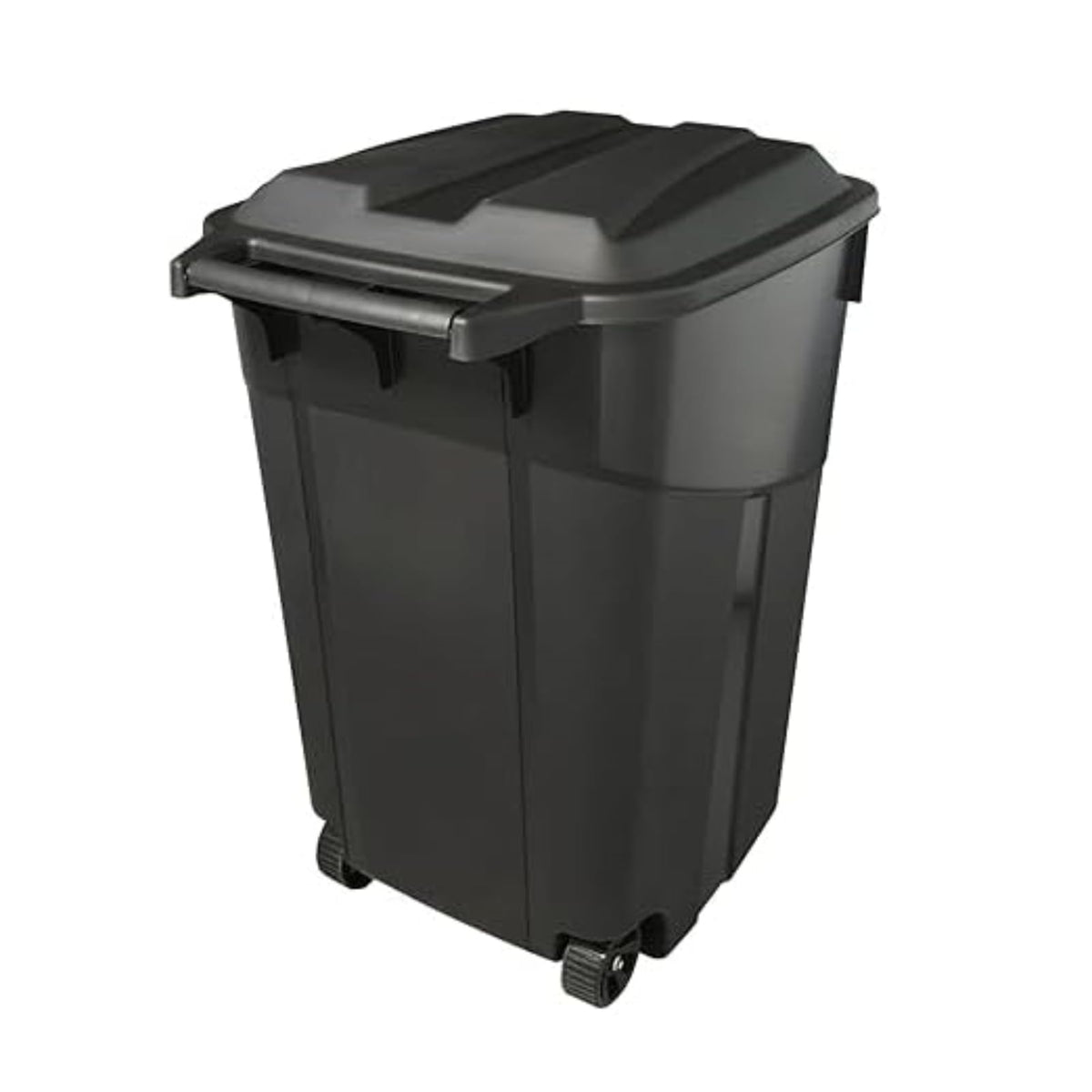 Black 45 Gallon Wheeled Heavy Duty Plastic Trash Can with Lid M14657