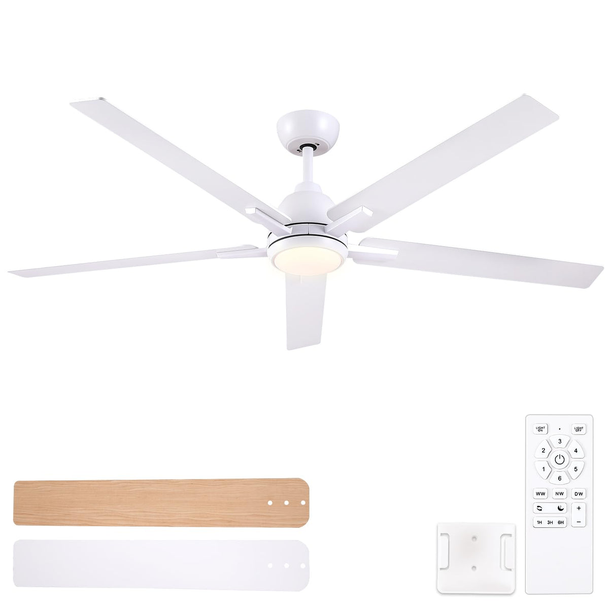 60 Inch White Ceiling Fan with Light & Remote A8933