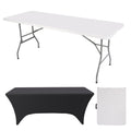 6FT Portable Folding Table with Black Tablecloth Y566448