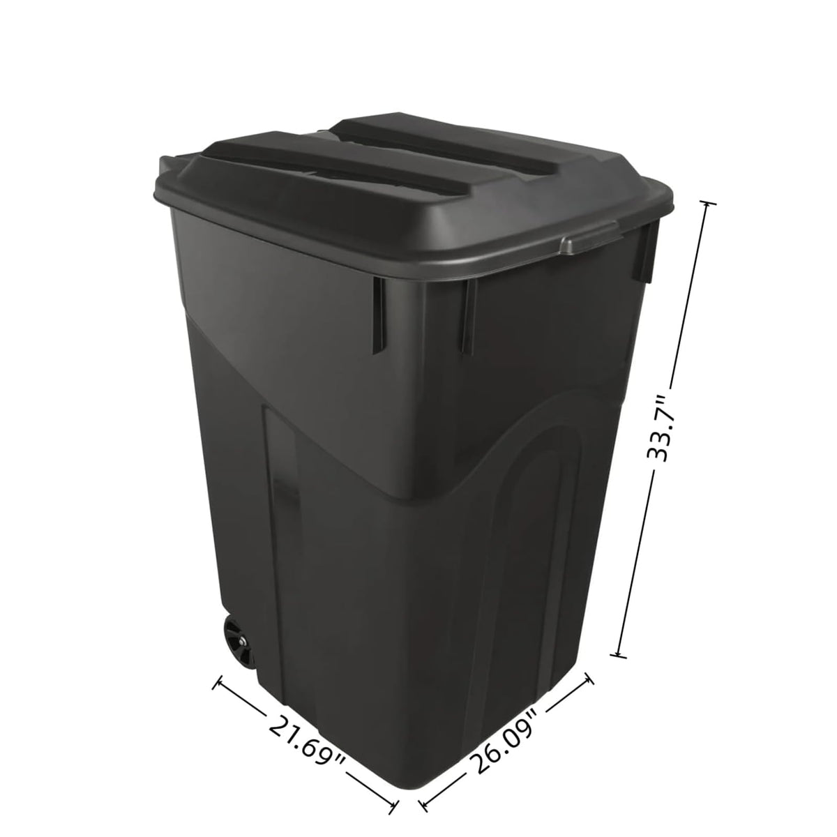 Black 45 Gallon Wheeled Heavy Duty Plastic Trash Can with Lid M14657