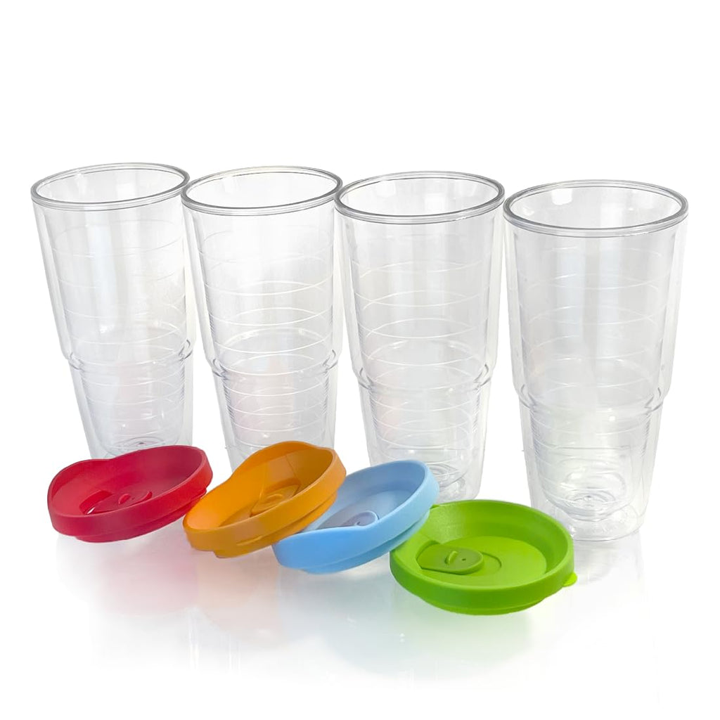 20 oz 4 Pack Double Wall Clear Acrylic Tumbler Cups with Lids R4163