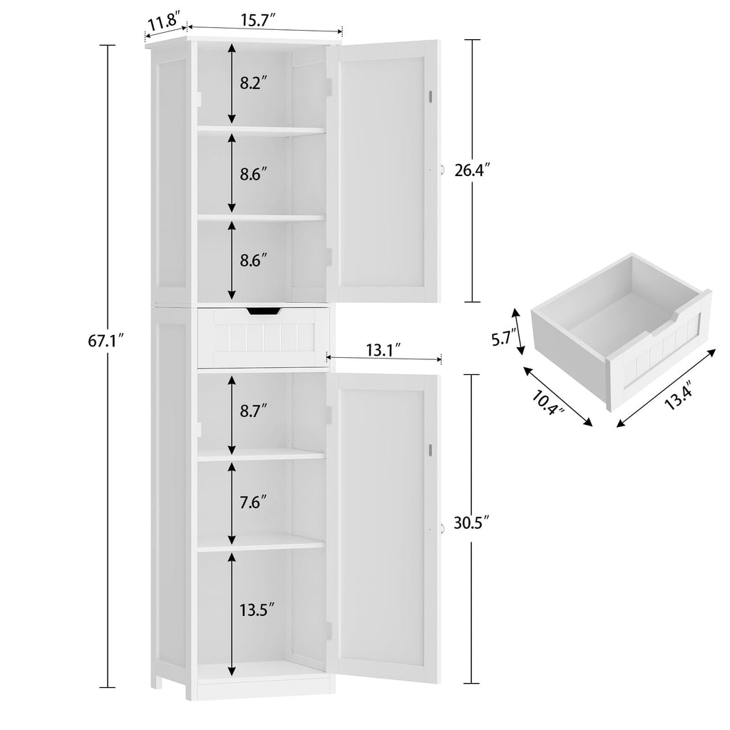 66.9" Tall Bathroom Storage Cabinet with 2 Doors & 1 Drawer W179