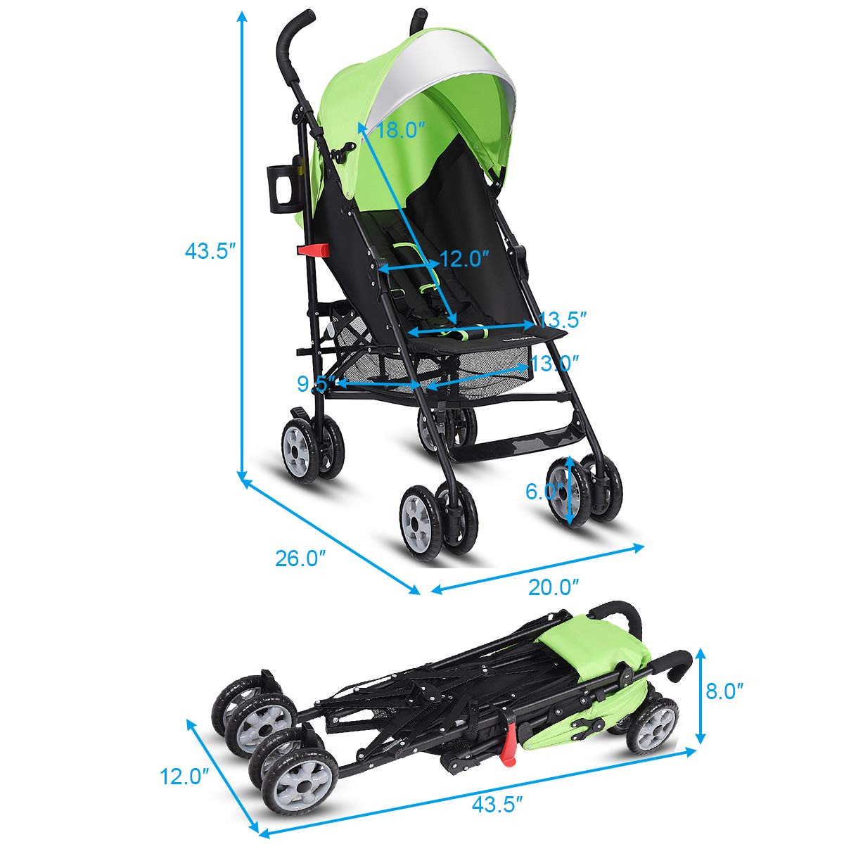Lightweight Compact Travel Stroller Green T444