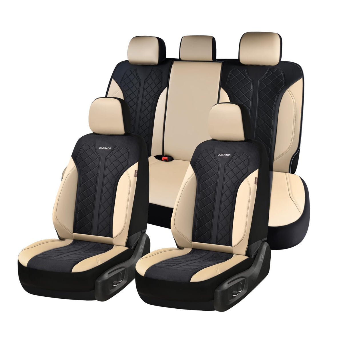 Beige 5-Piece PU Leather Mesh Car Seat Covers V2991