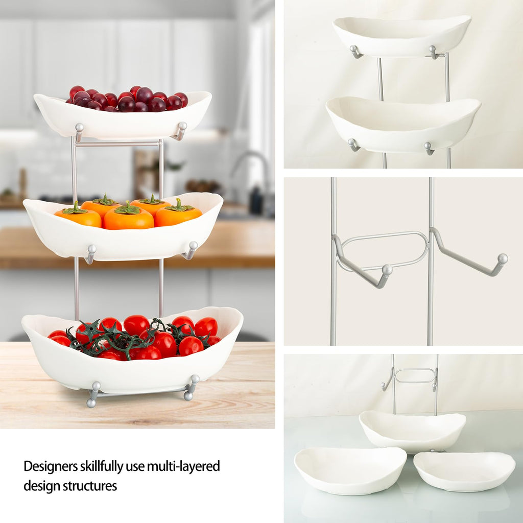 3 Tier Ceramic Fruit Bowl with Metal Stand V27689