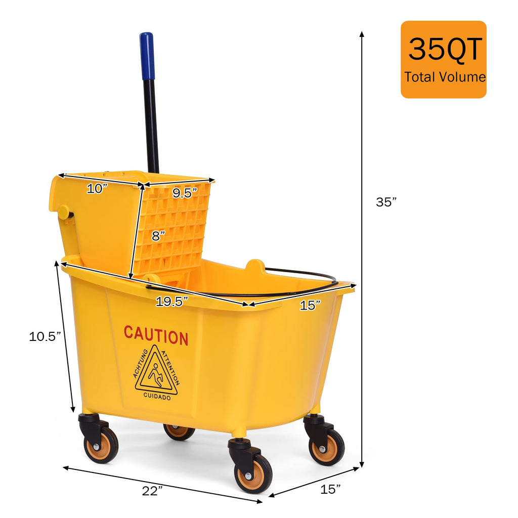 Yellow 35 Quart Commercial Mop Bucket with Wringer G130