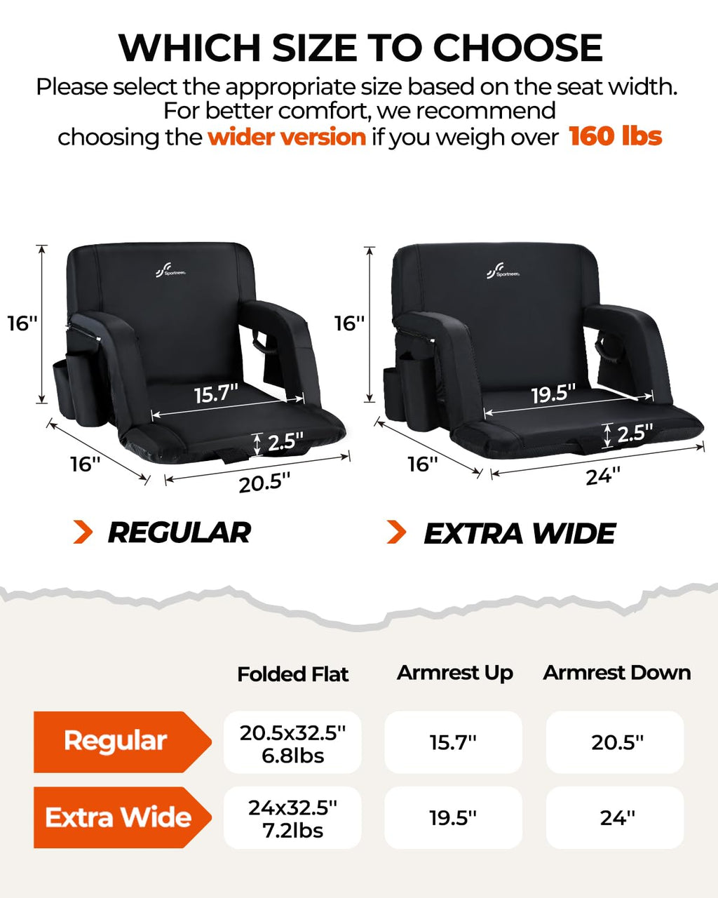 Stadium Seats with Back Support 2.5'' Thick Cushion 6 Adjustable Angle Bleacher Seat with Armrest U138