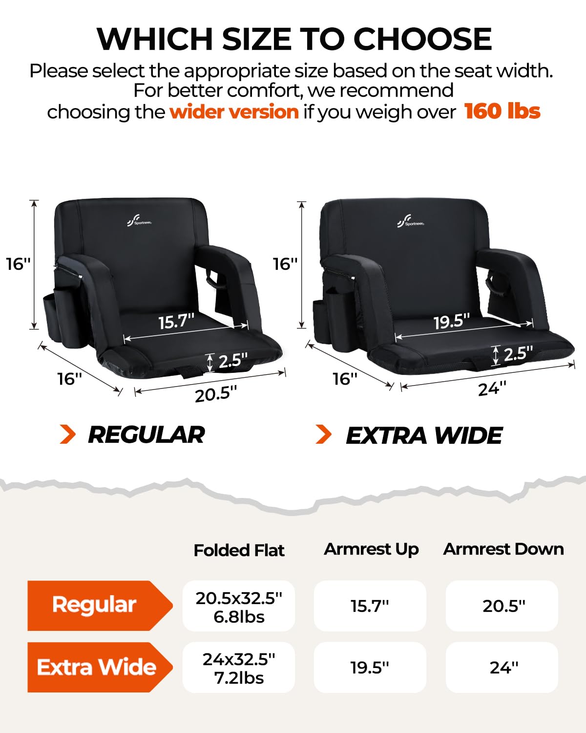 Stadium Seats with Back Support 2.5'' Thick Cushion 6 Adjustable Angle Bleacher Seat with Armrest U138