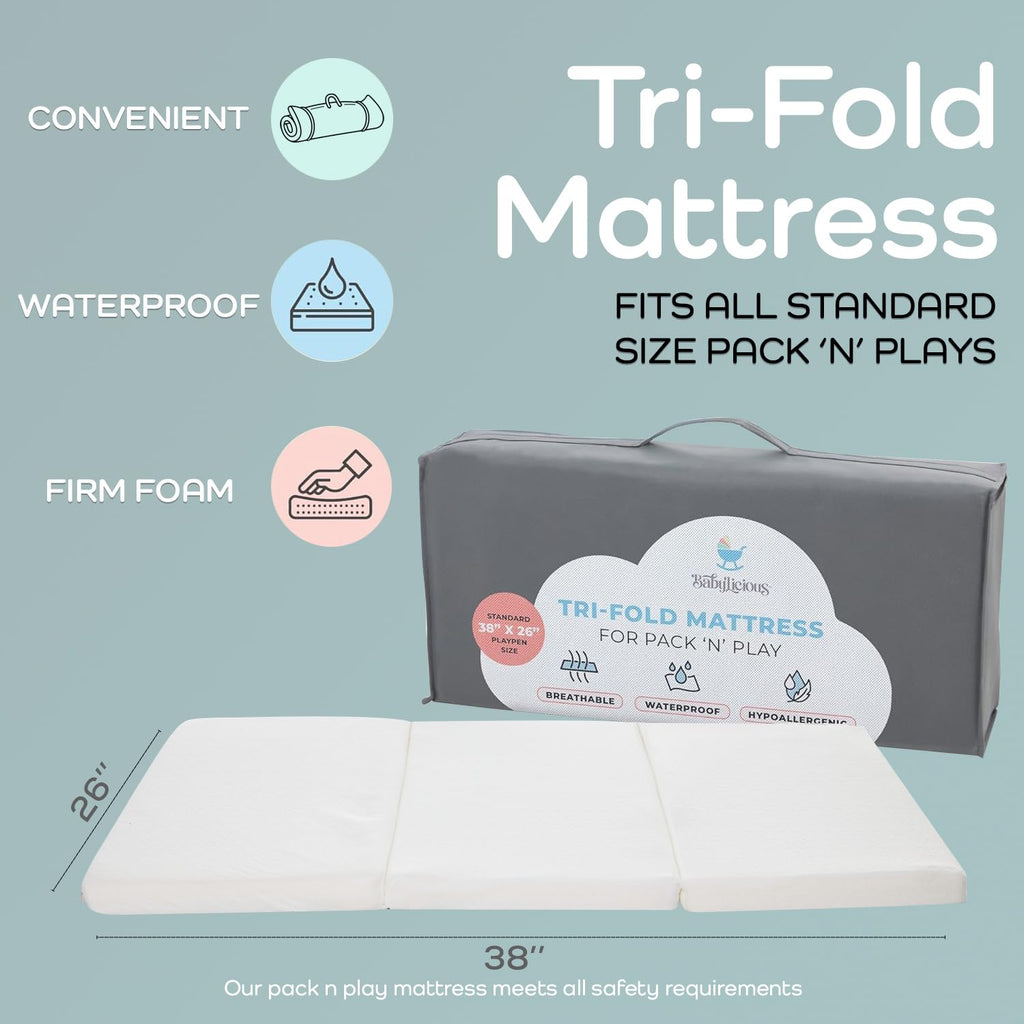 Pack and Play Mattress Topper 38" x 26" Trifold Foam Y9636