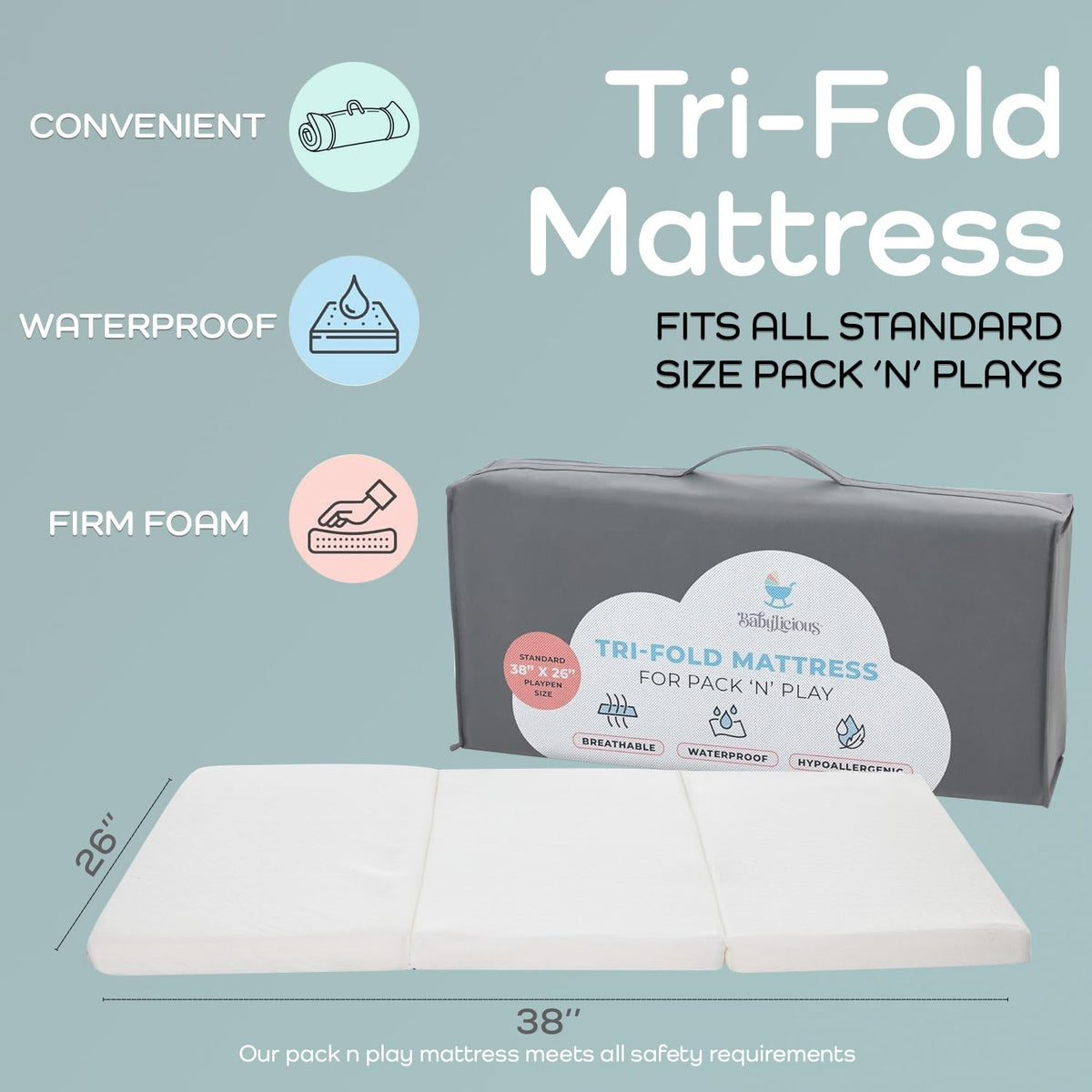 Pack and Play Mattress Topper 38" x 26" Trifold Foam Y9636
