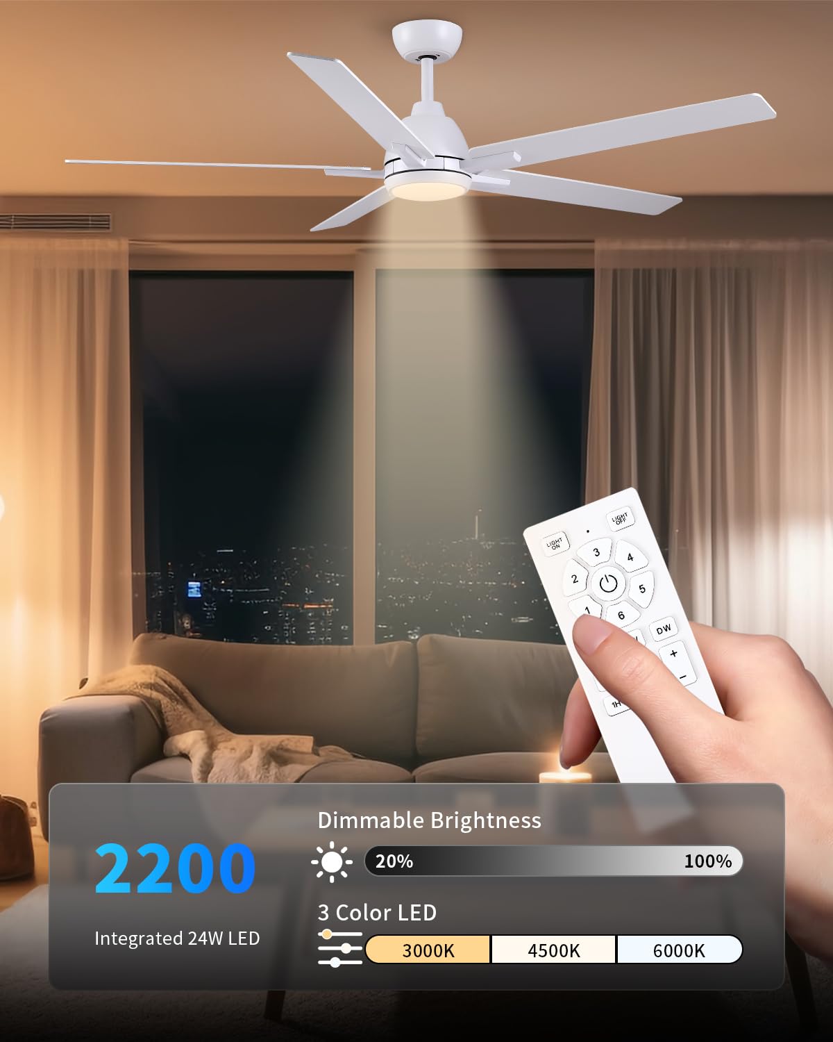 60 Inch White Ceiling Fan with Light & Remote A8933