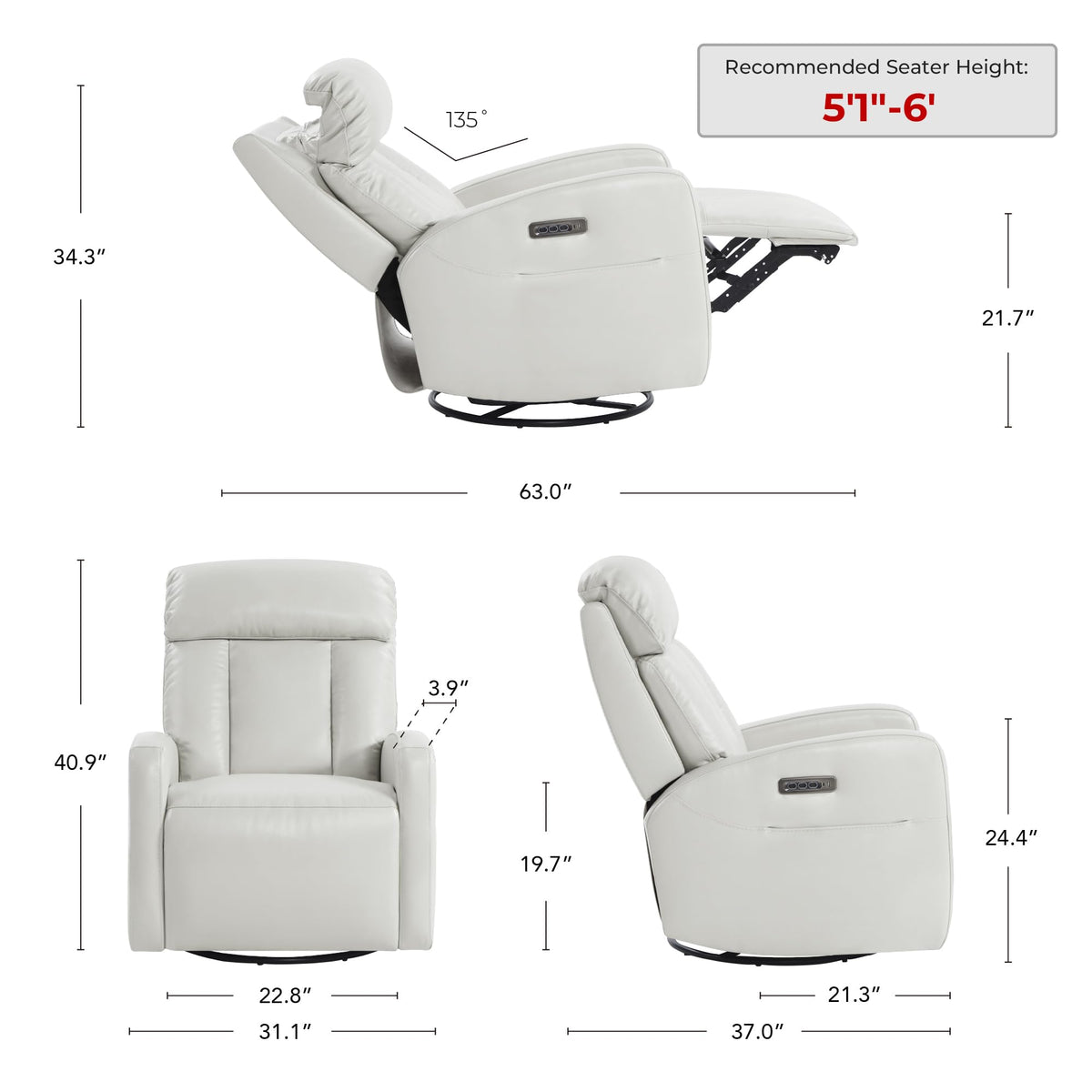 Genuine Leather Power Recliner Chair W196