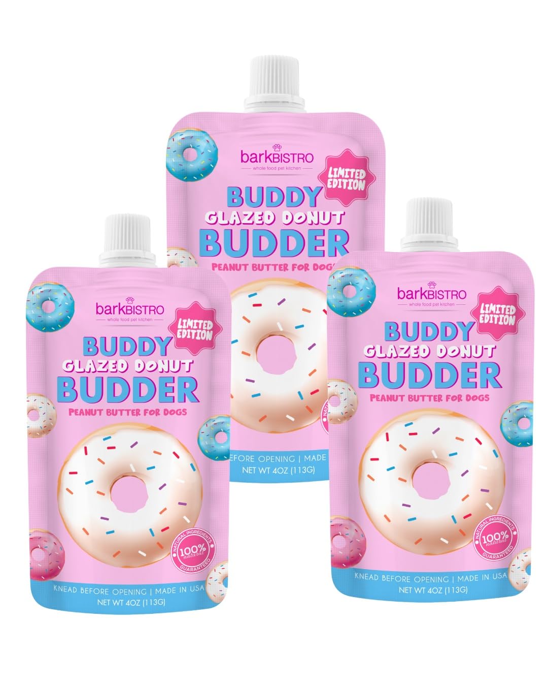 3pk 4oz Natural Dog Peanut Butter Pouches R371