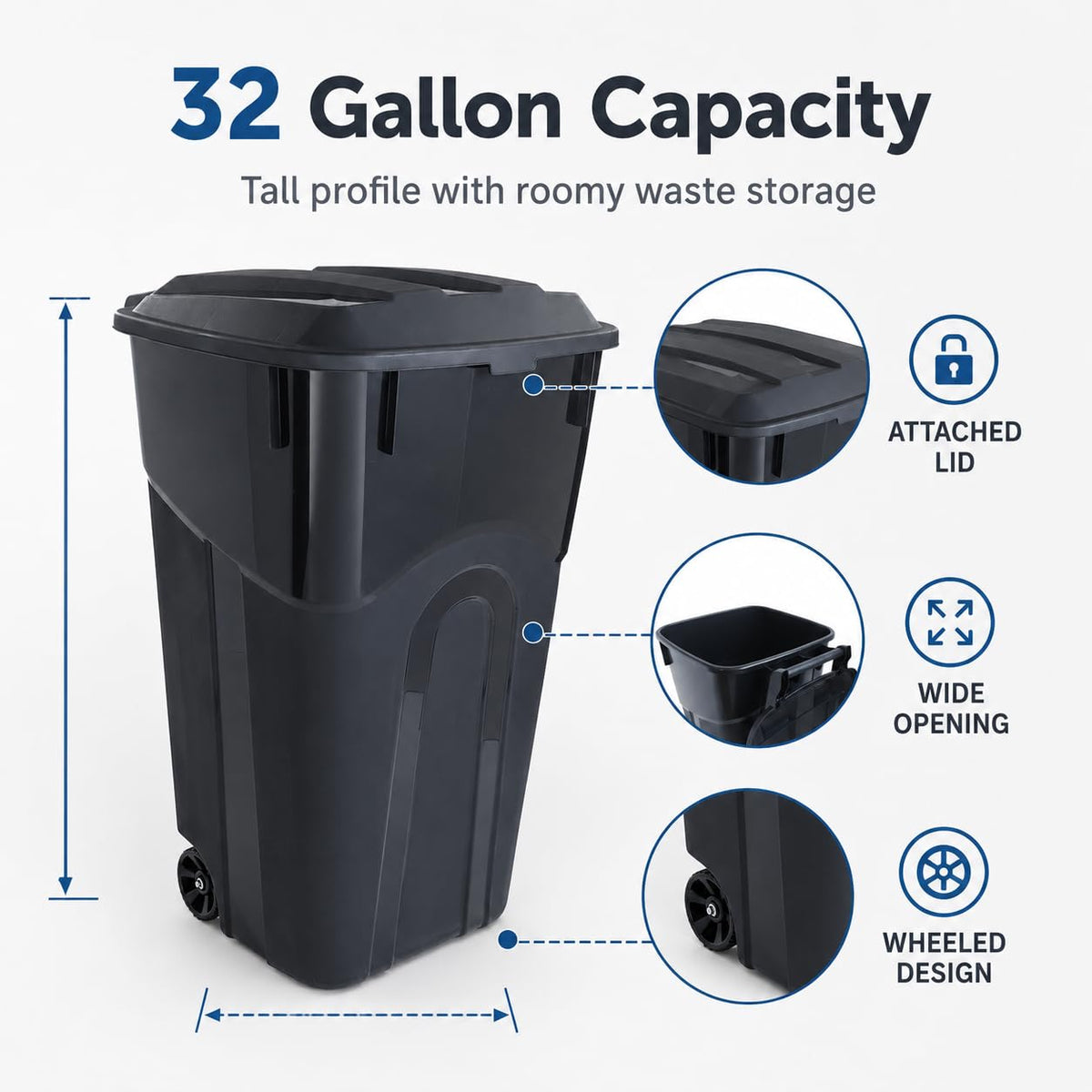 32-Gallon Heavy-Duty Wheeled Trash Can with Click-Lock Lid G38809
