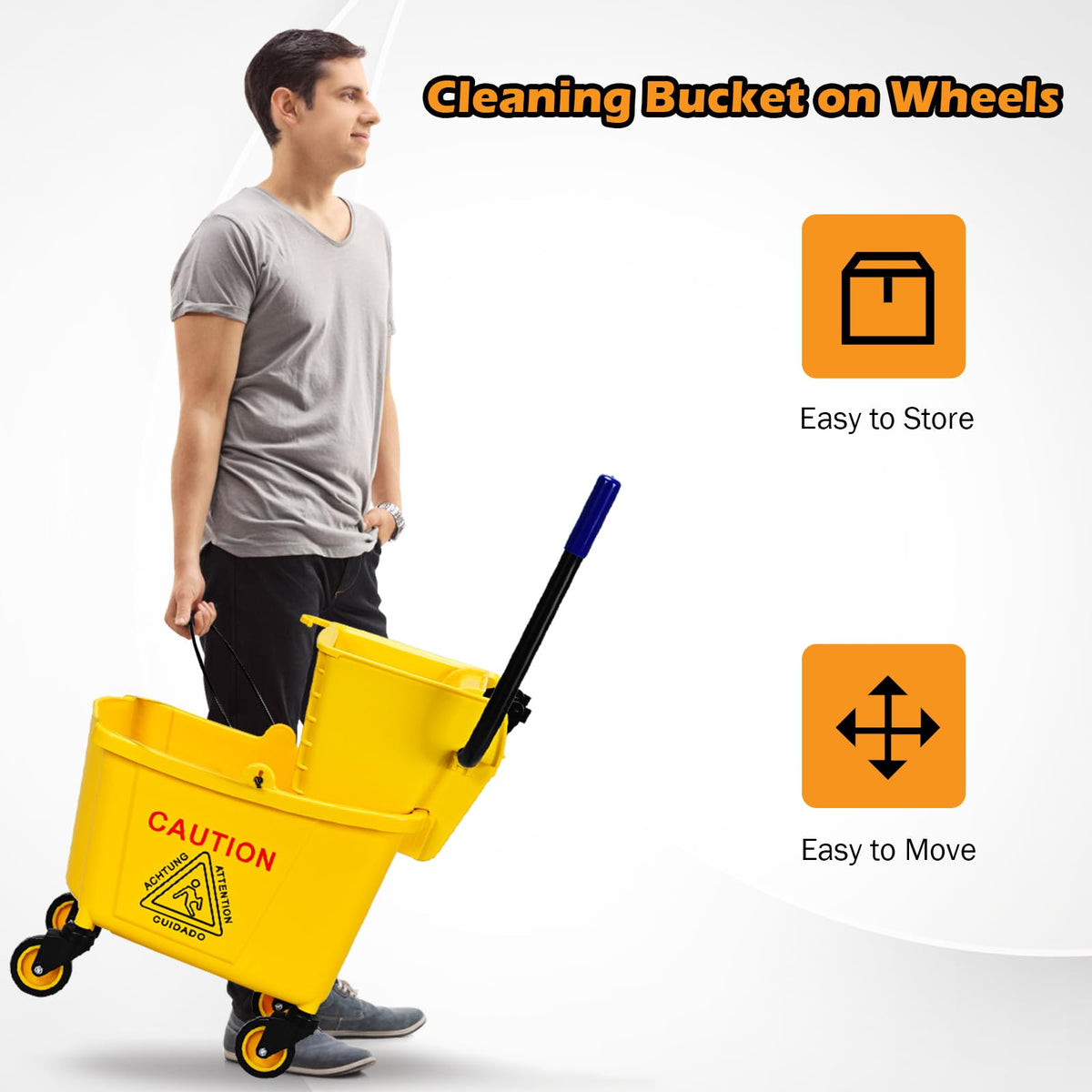 Yellow 35 Quart Commercial Mop Bucket with Wringer G130