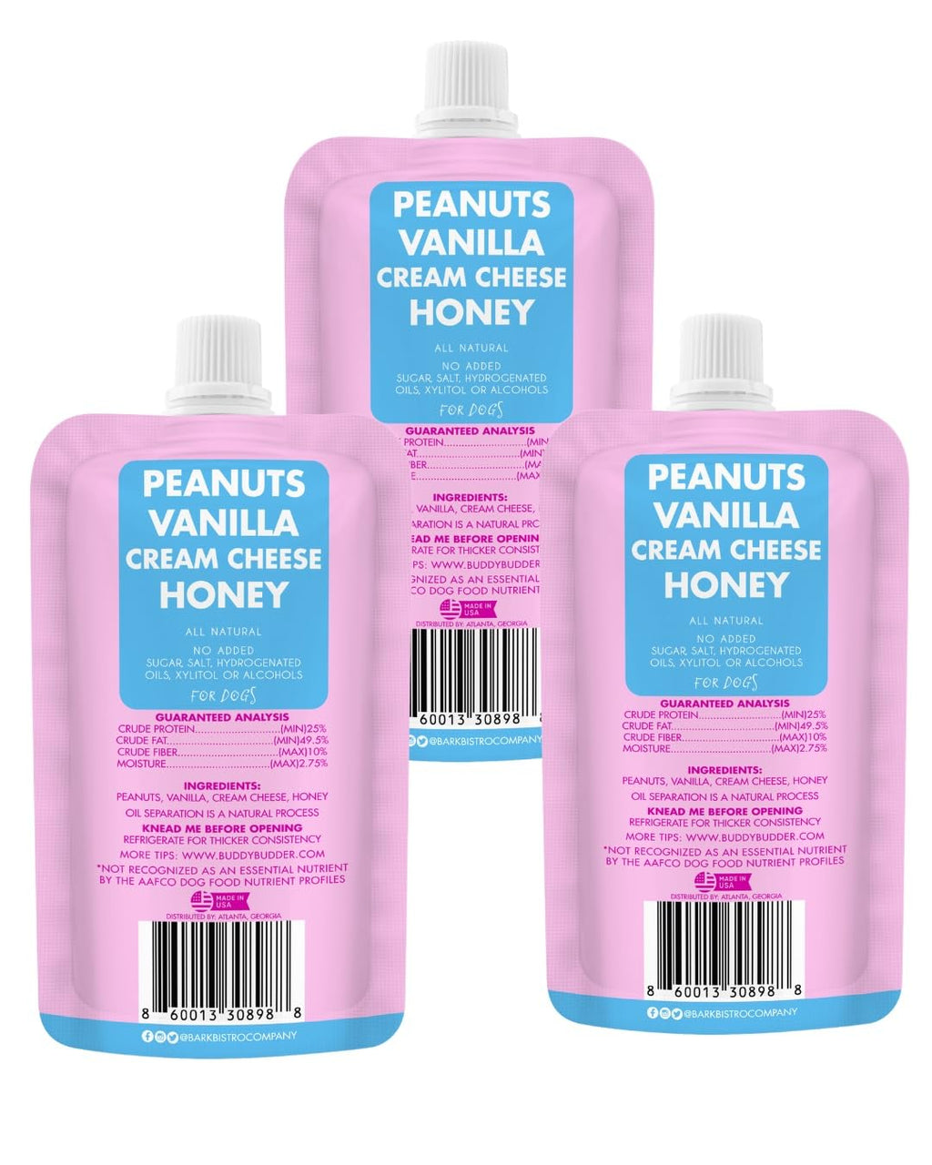 3pk 4oz Natural Dog Peanut Butter Pouches R371