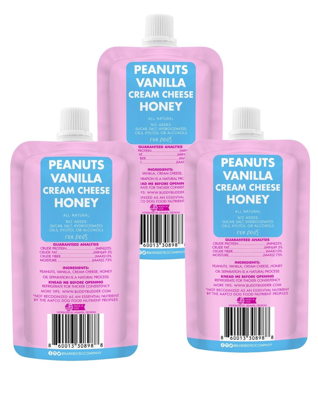 3pk 4oz Natural Dog Peanut Butter Pouches R371