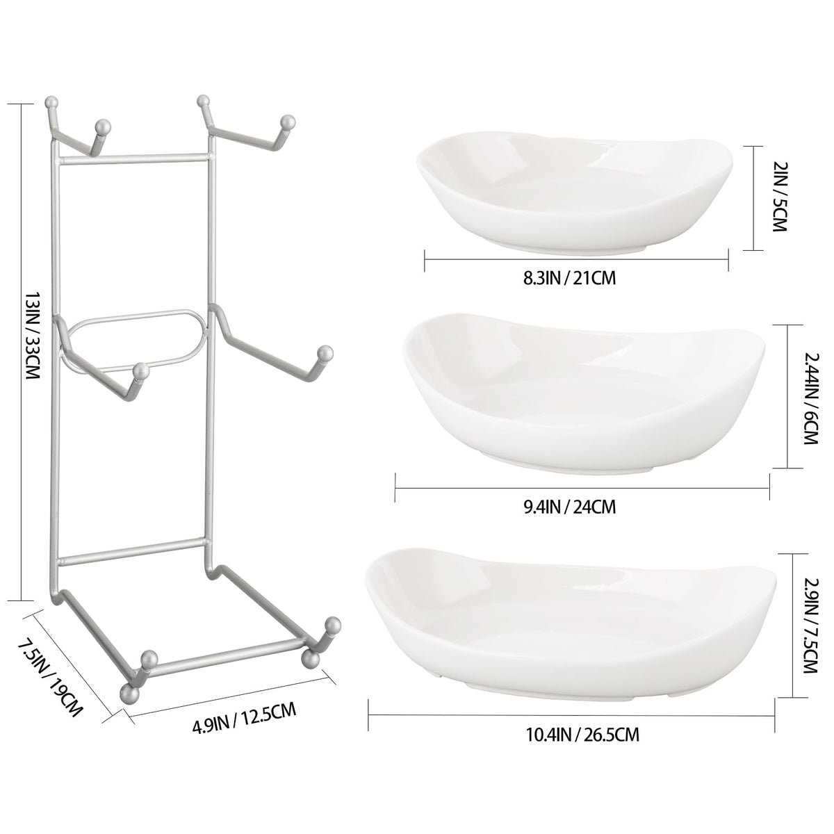 3 Tier Ceramic Fruit Bowl with Metal Stand V27689