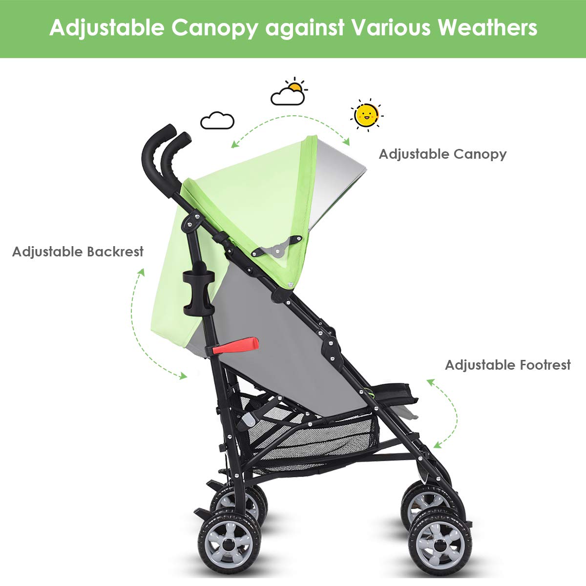Lightweight Compact Travel Stroller Green T444