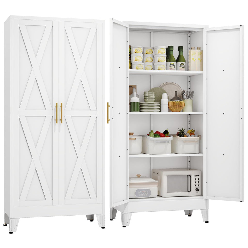 61" Metal Kitchen Pantry Storage Cabinet with 2 Doors and 3 Adjustable Shelves U199