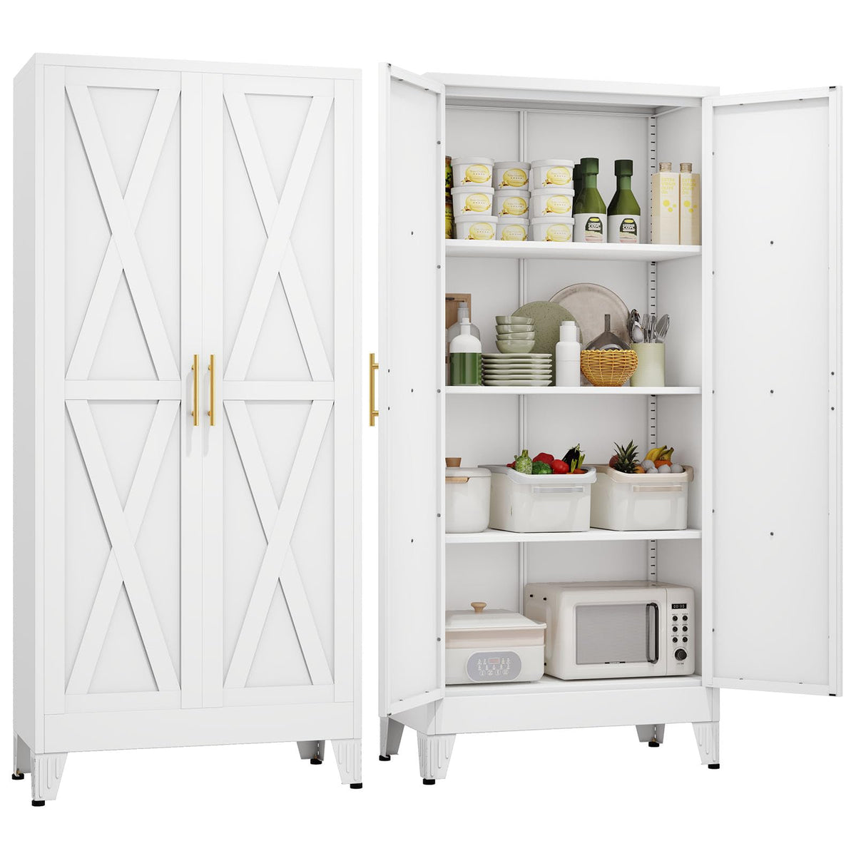 61" Metal Kitchen Pantry Storage Cabinet with 2 Doors and 3 Adjustable Shelves U199