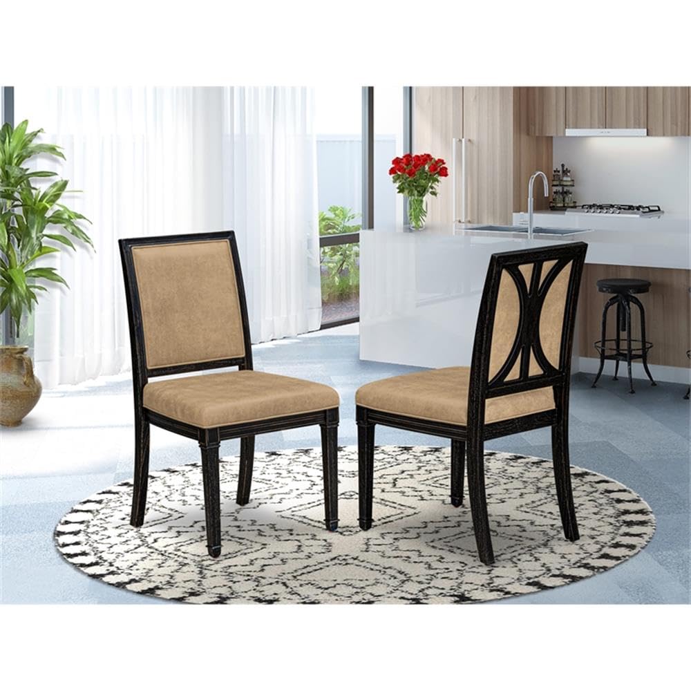 Acacia Wood Beige PU Leather Dining Chairs Set of 2 B935470