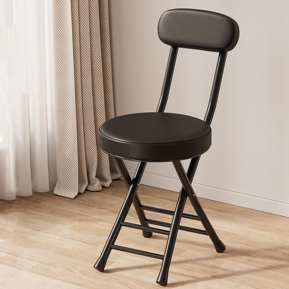 Folding Bar Stool with Backrest 18 inch Black E654