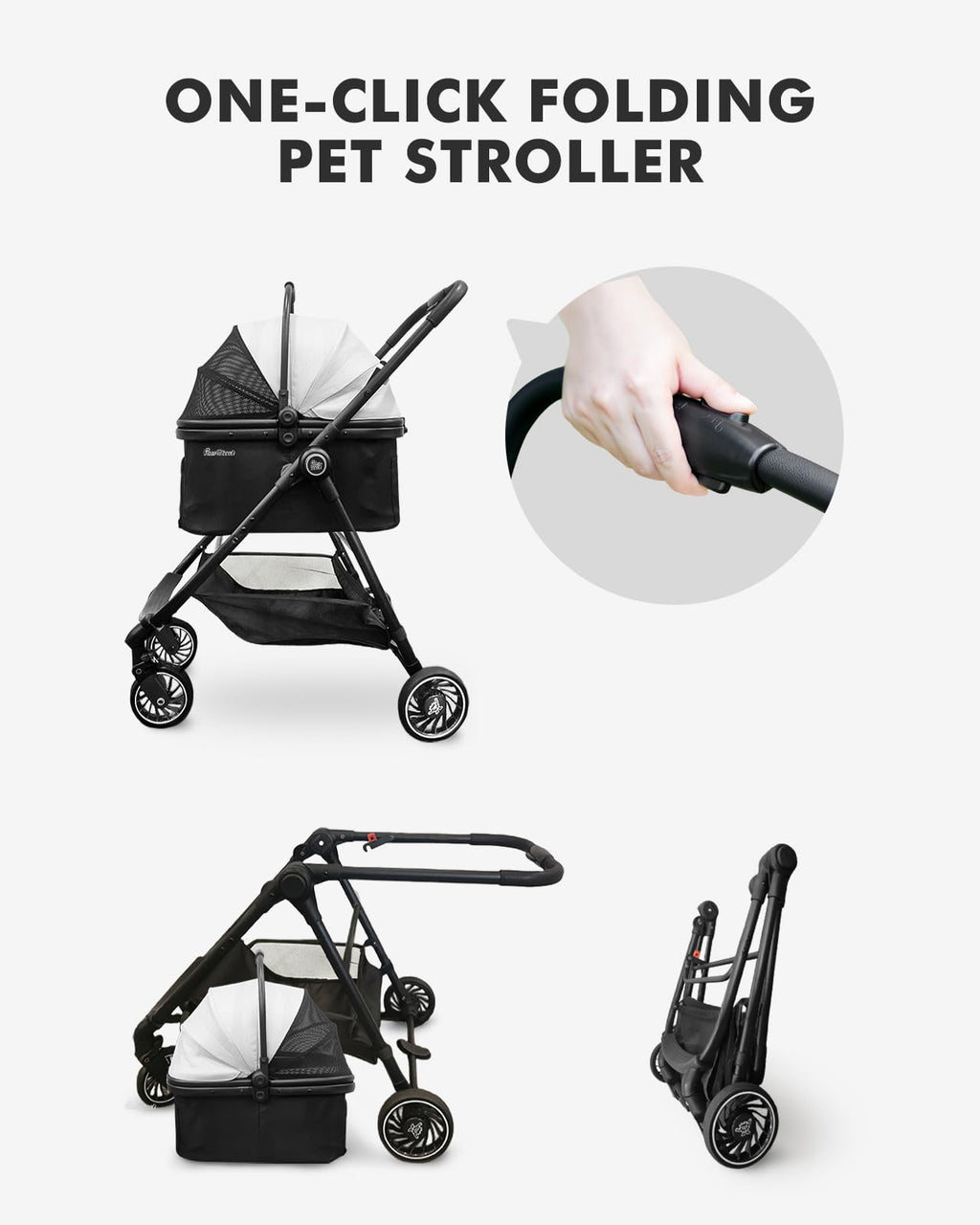 Black Foldable Pet Stroller with Detachable Carrier J285459