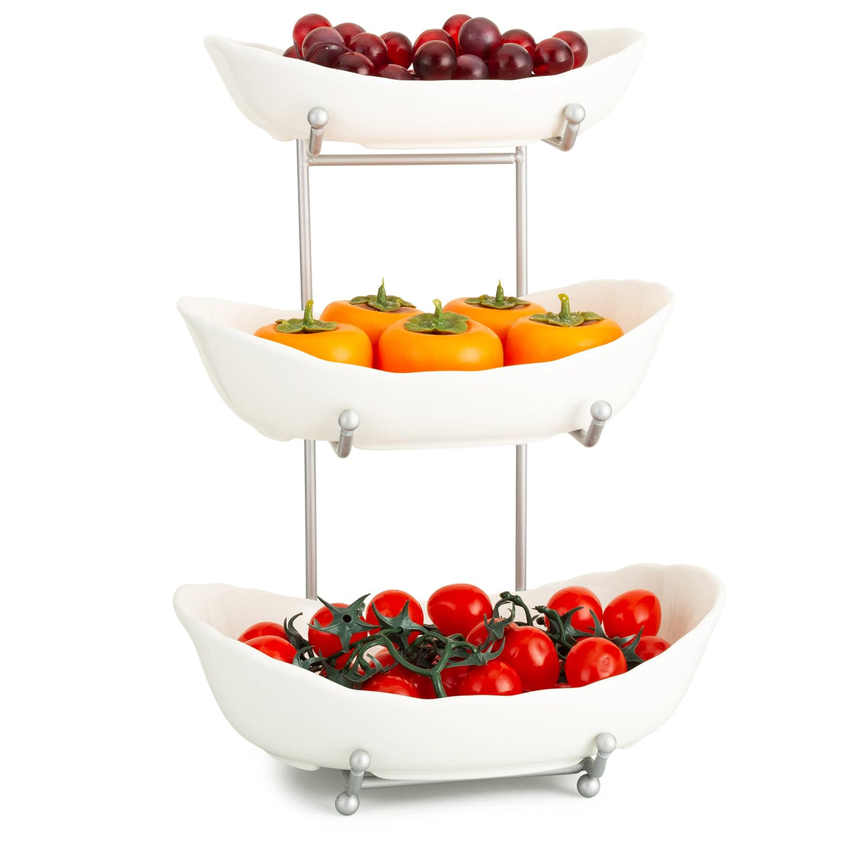 3 Tier Ceramic Fruit Bowl with Metal Stand V27689