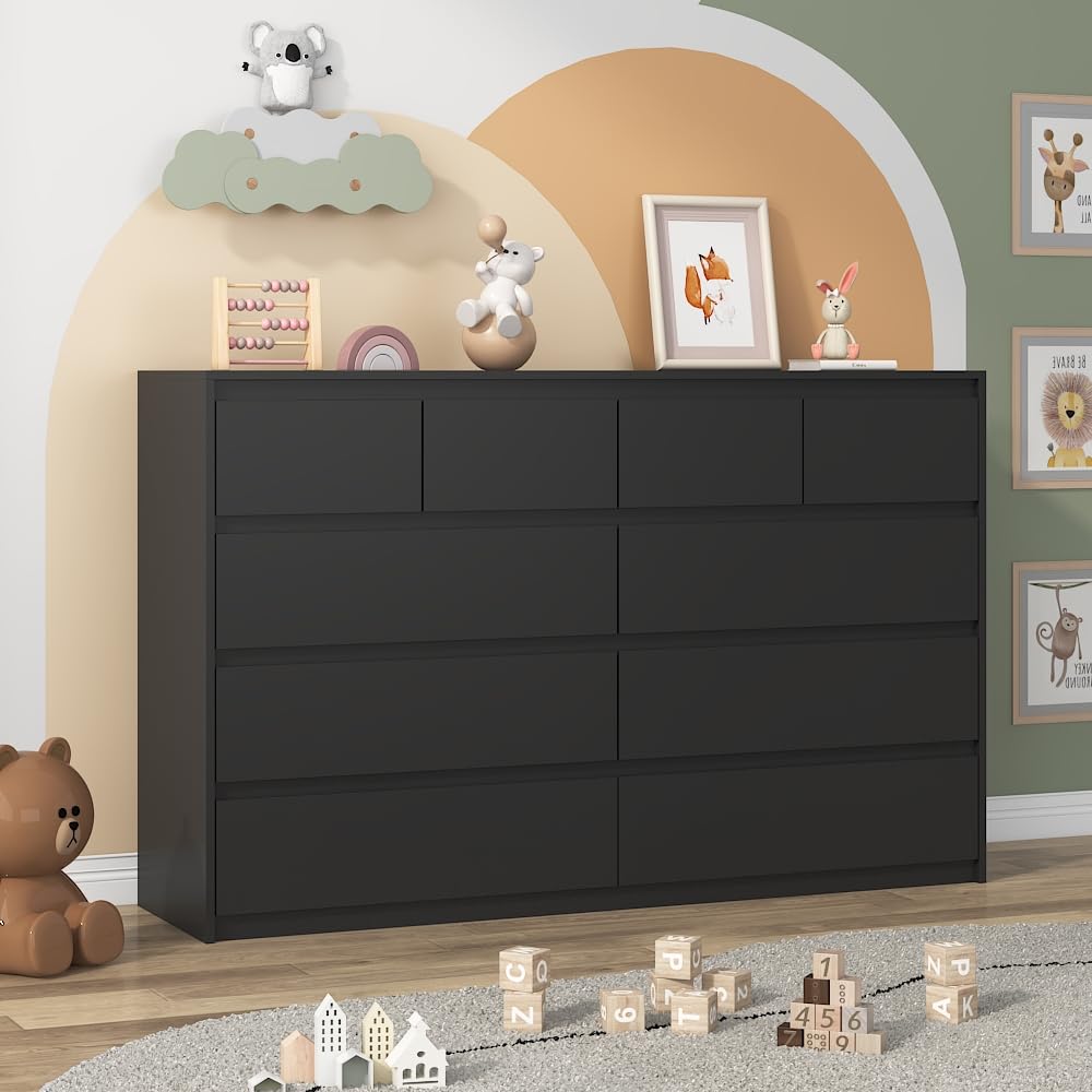 Black 10 Drawer Wood Dresser K81782