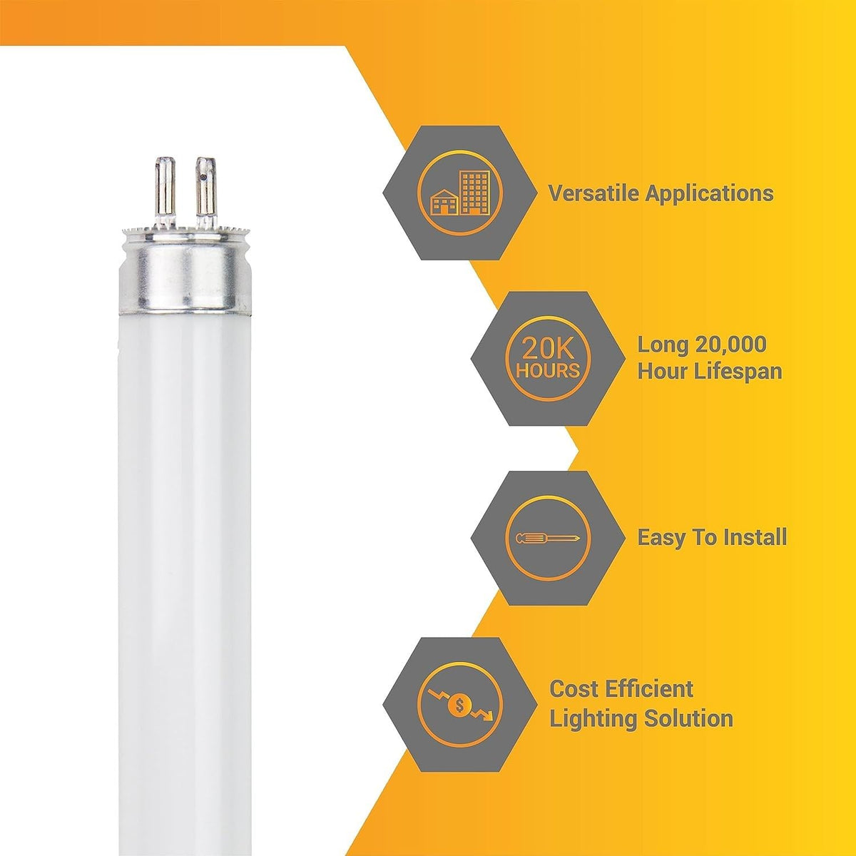 24 Inch T5 Fluorescent Bulb G5 Miniature Bipin Base High Output 1800 Lumens 3000K Soft White 24W Linear Tube Pack of 40 N434099