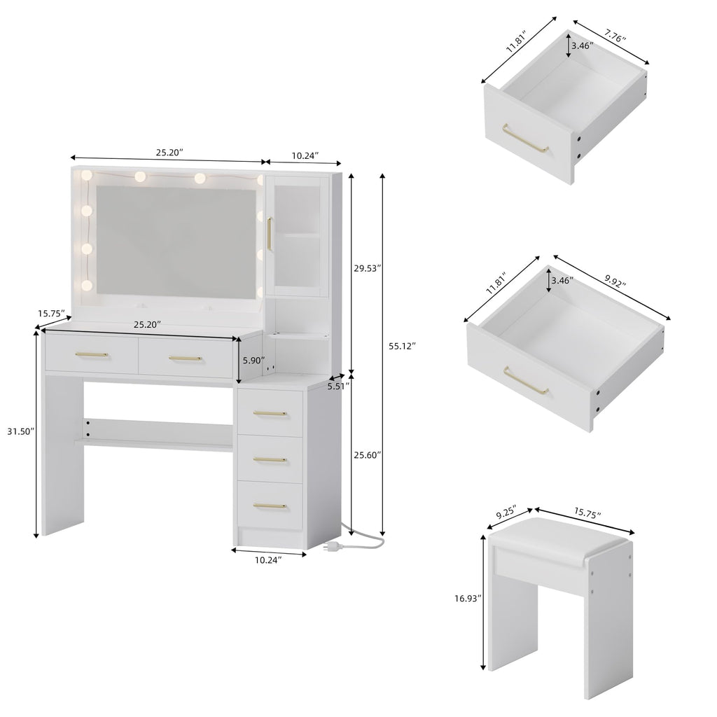White Vanity Table with Drawer and Mirror Q119468
