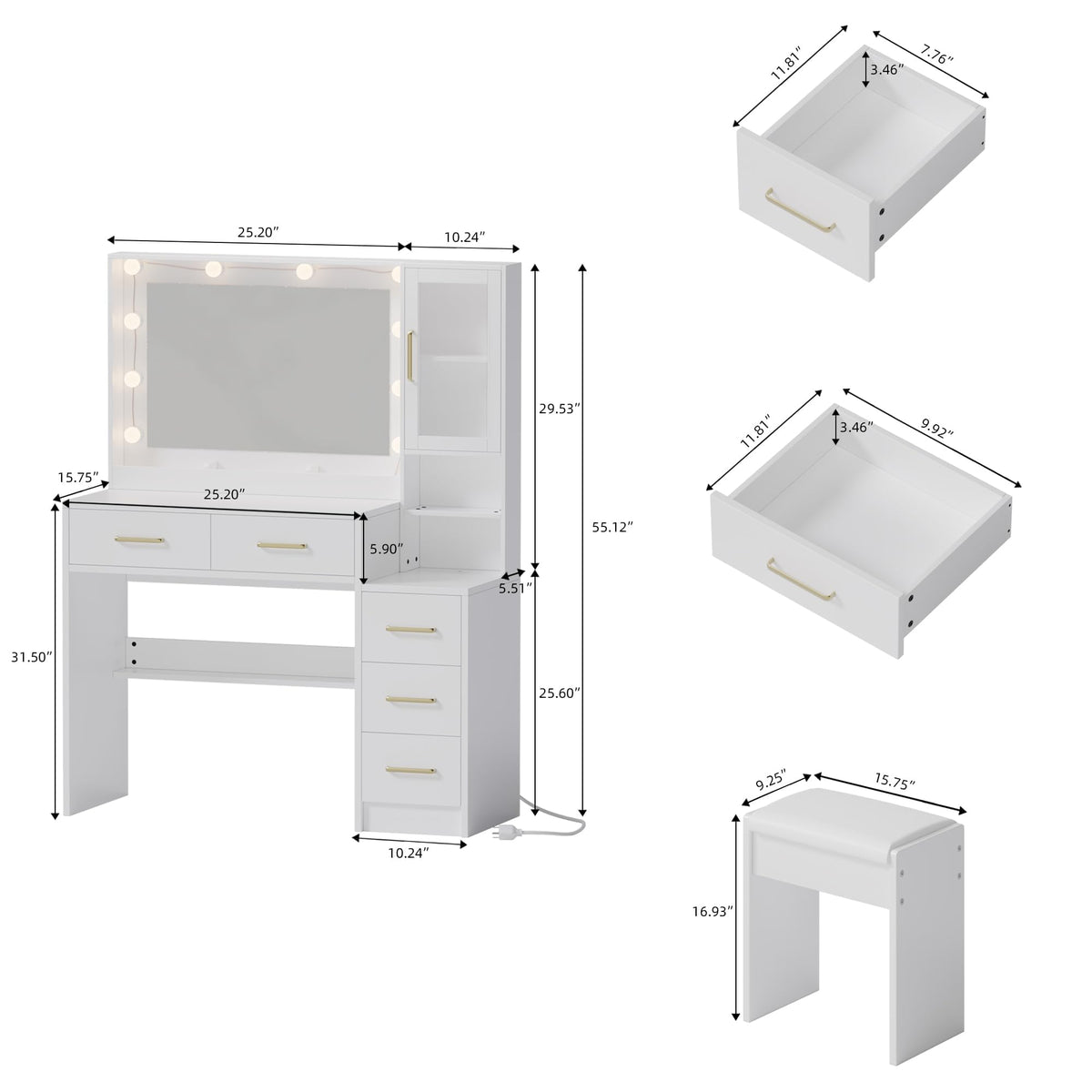 White Vanity Table with Drawer and Mirror Q119468