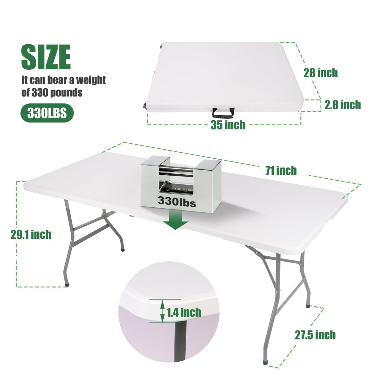 6FT Portable Folding Table with Black Tablecloth Y566448