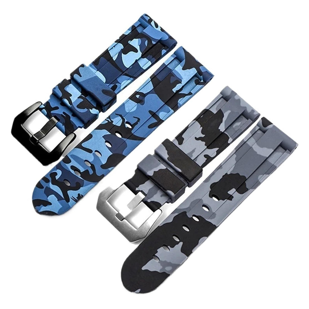 Camo Blue Grey Rubber Silicone Watch Band L204603