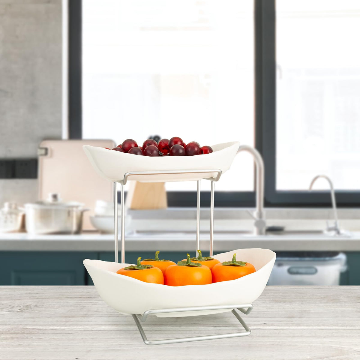 3 Tier Ceramic Fruit Bowl with Metal Stand V27689