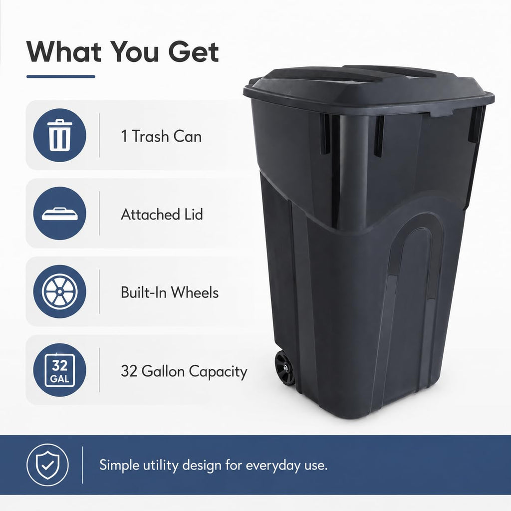 32-Gallon Heavy-Duty Wheeled Trash Can with Click-Lock Lid G38809