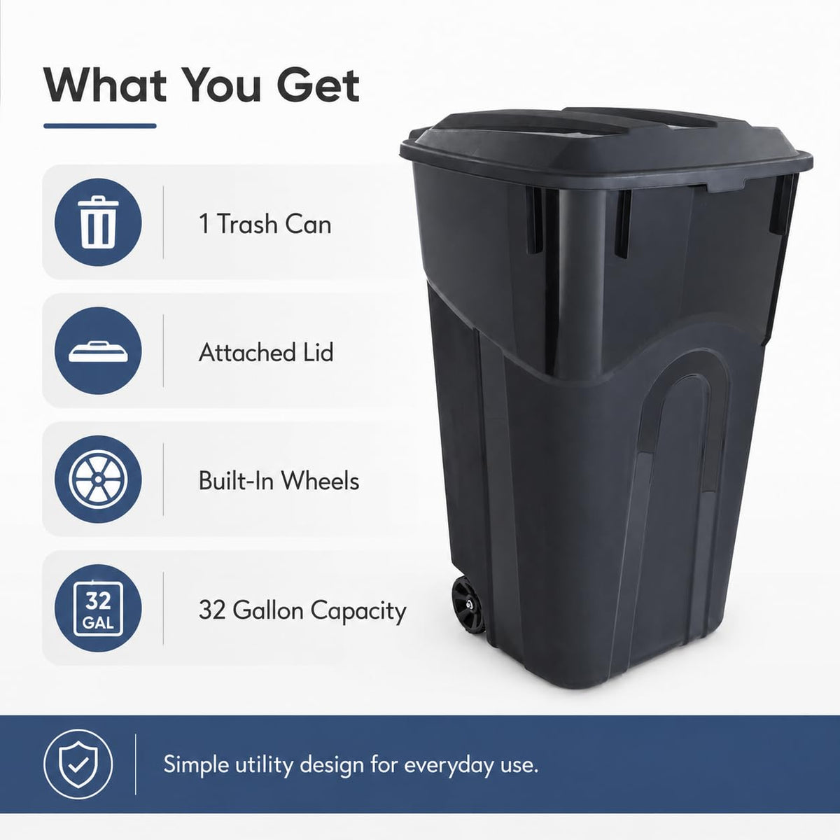 32-Gallon Heavy-Duty Wheeled Trash Can with Click-Lock Lid G38809
