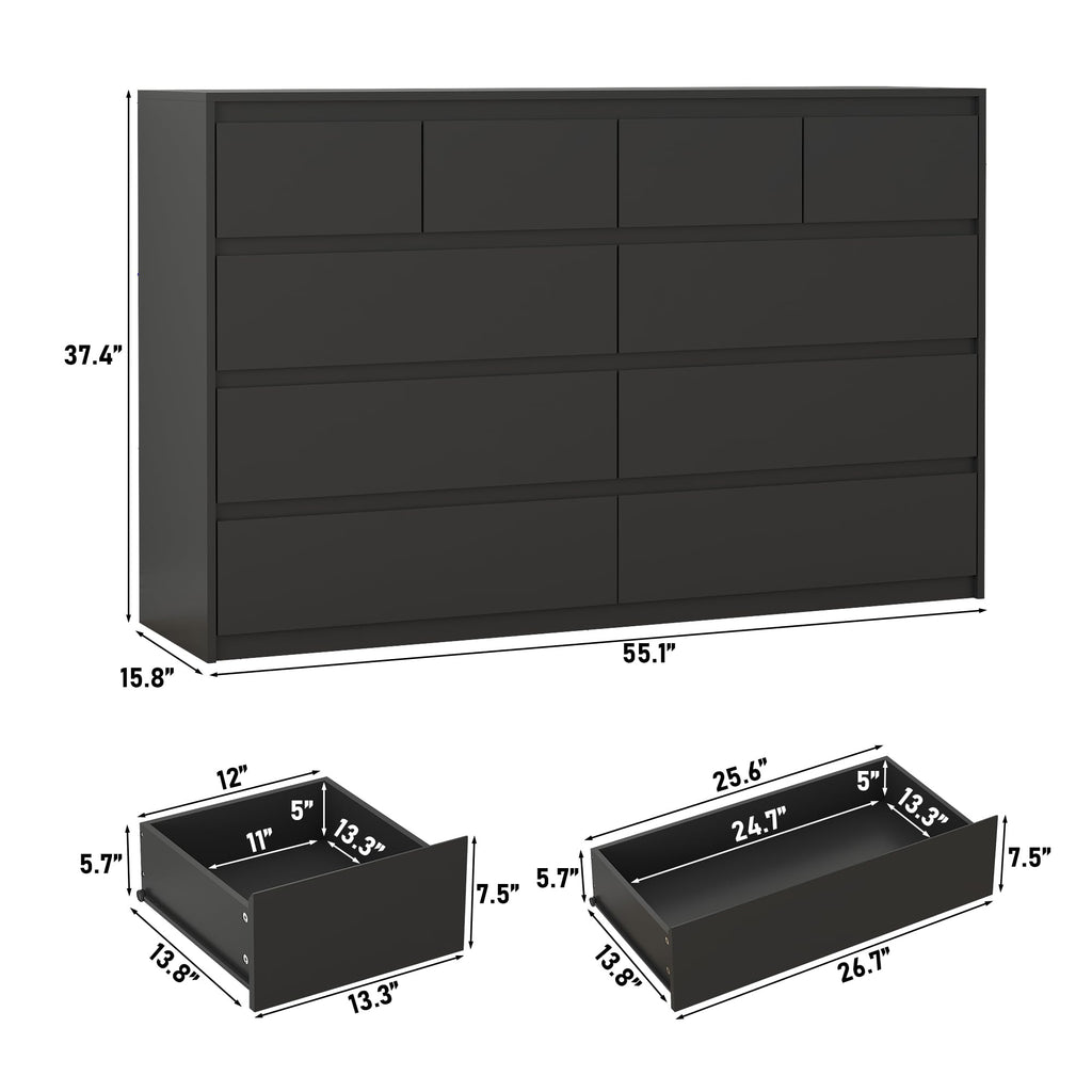 Black 10 Drawer Wood Dresser K81782