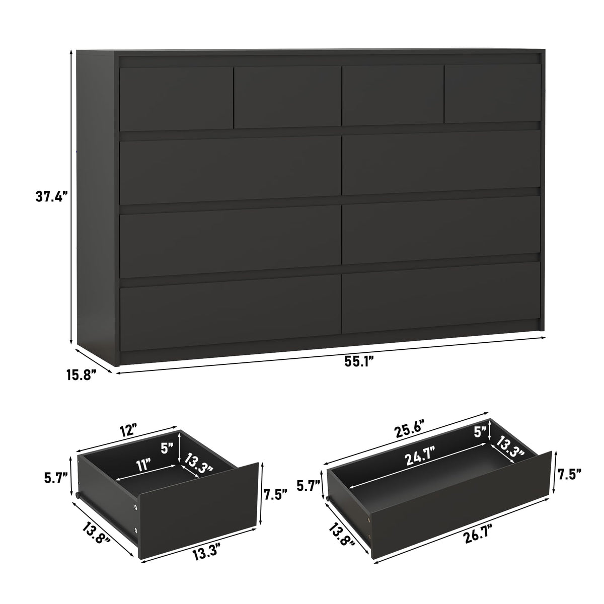 Black 10 Drawer Wood Dresser K81782
