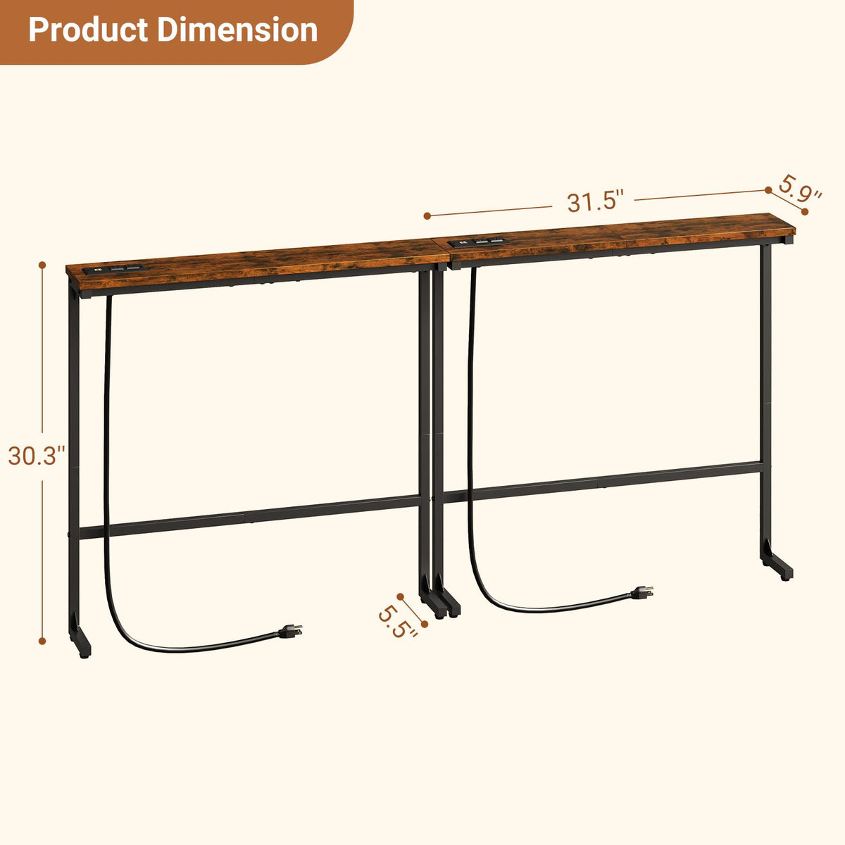 63 Inch Narrow Console Table with 2 Power Outlets P46673