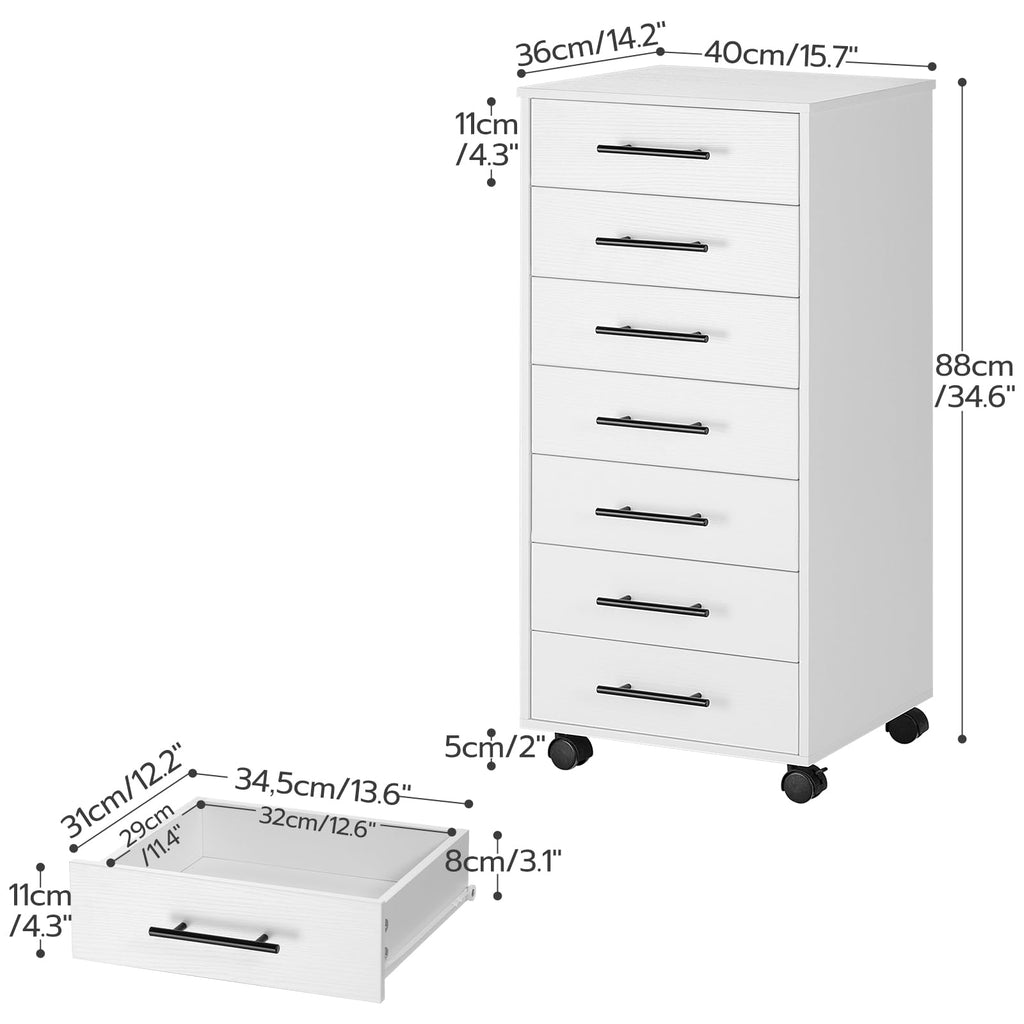 White 7 Drawer Wood File Cabinet I21266