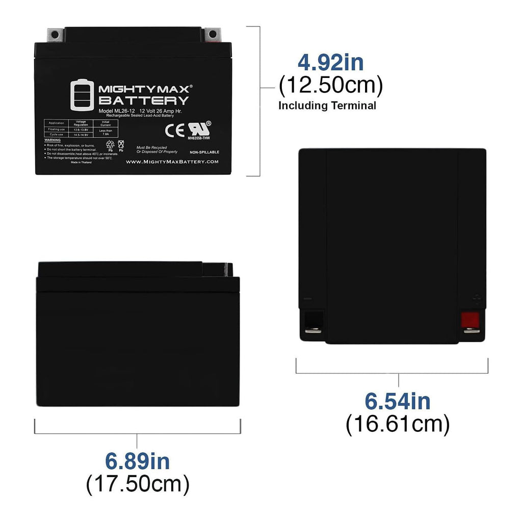 12V 26AH Sealed Lead Acid Battery 4 Pack C6304