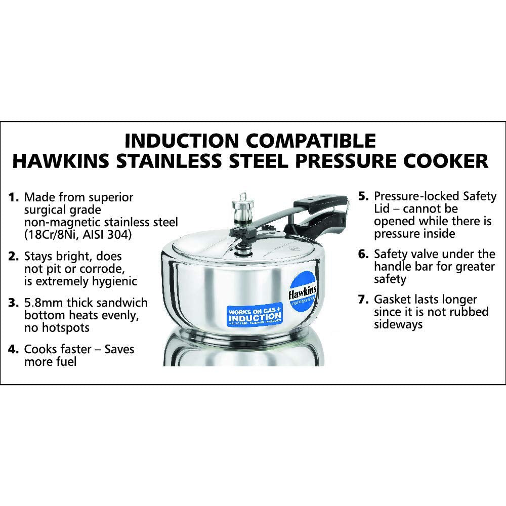 Stainless Steel Induction Compatible Pressure Cooker, 3 Litre Y70414