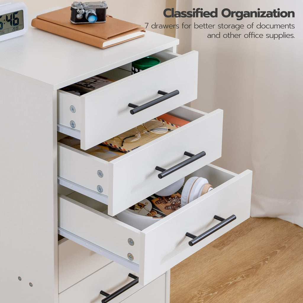 White 7 Drawer Wood File Cabinet I21266