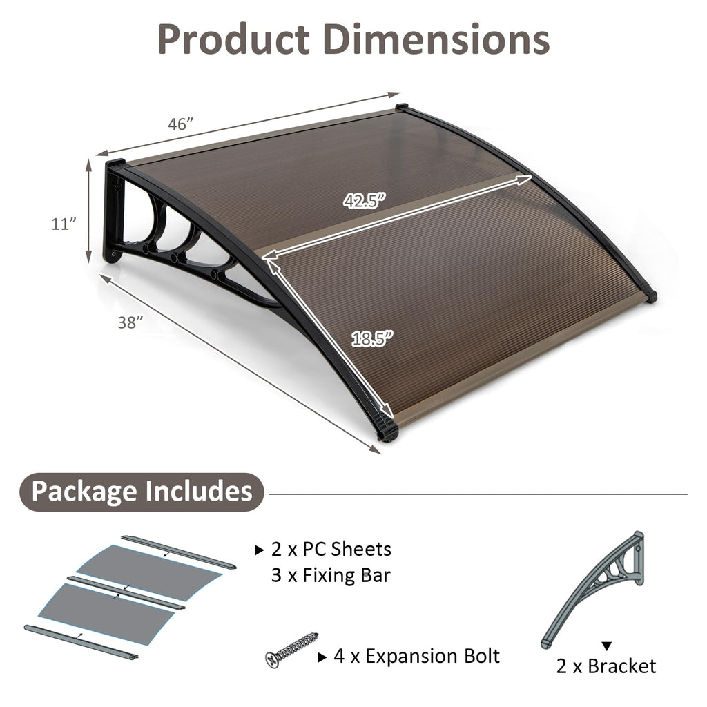 46”x38” UPF 50+ Polycarbonate Window Door Awning W200225