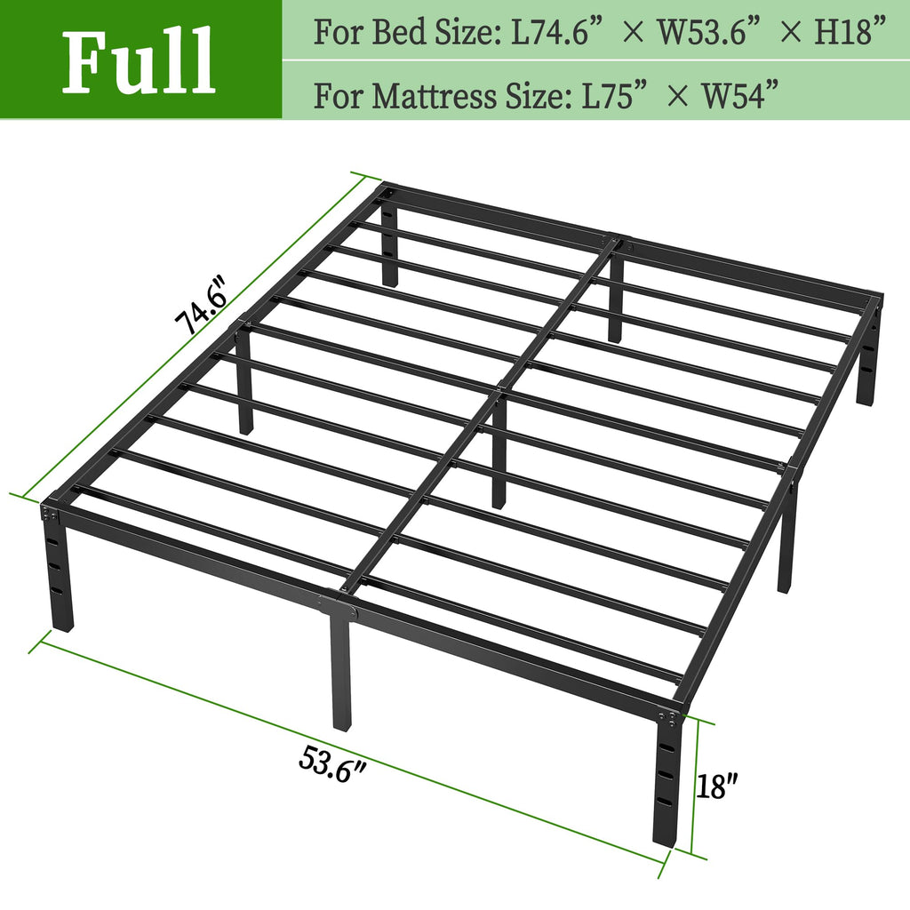 Black Metal Platform Bed Frame Full Size, 18 Inch Height with Underbed Storage P420391