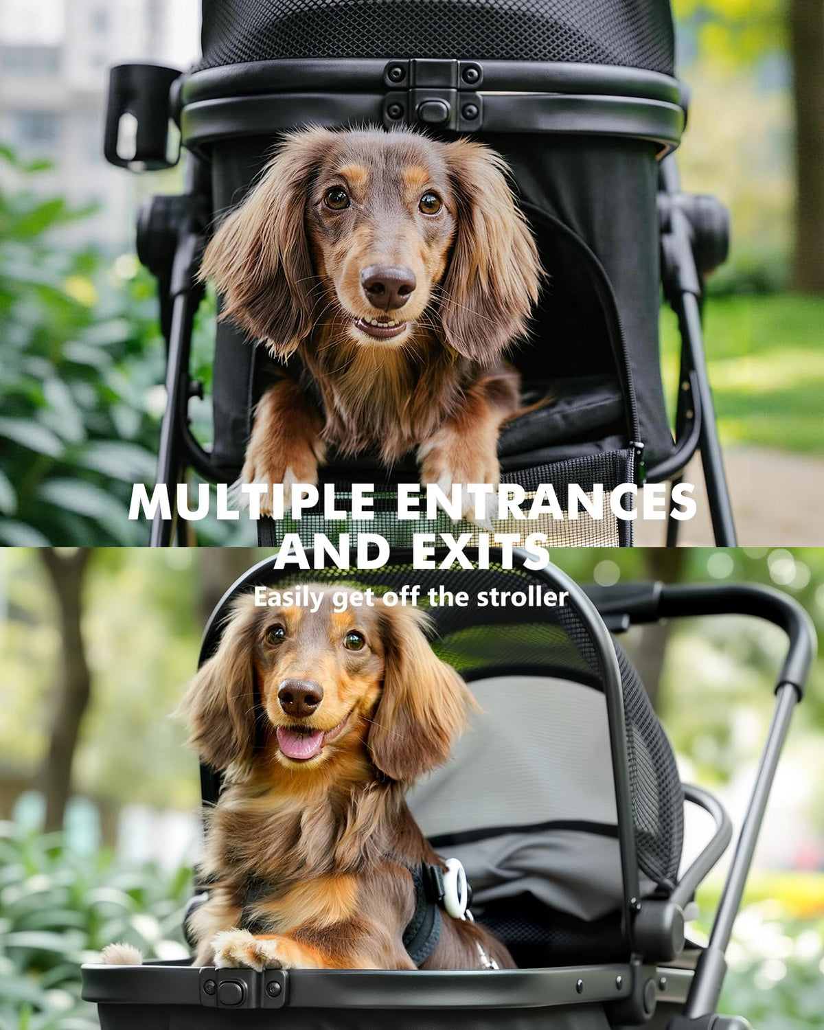 Black Foldable Pet Stroller with Detachable Carrier J285459