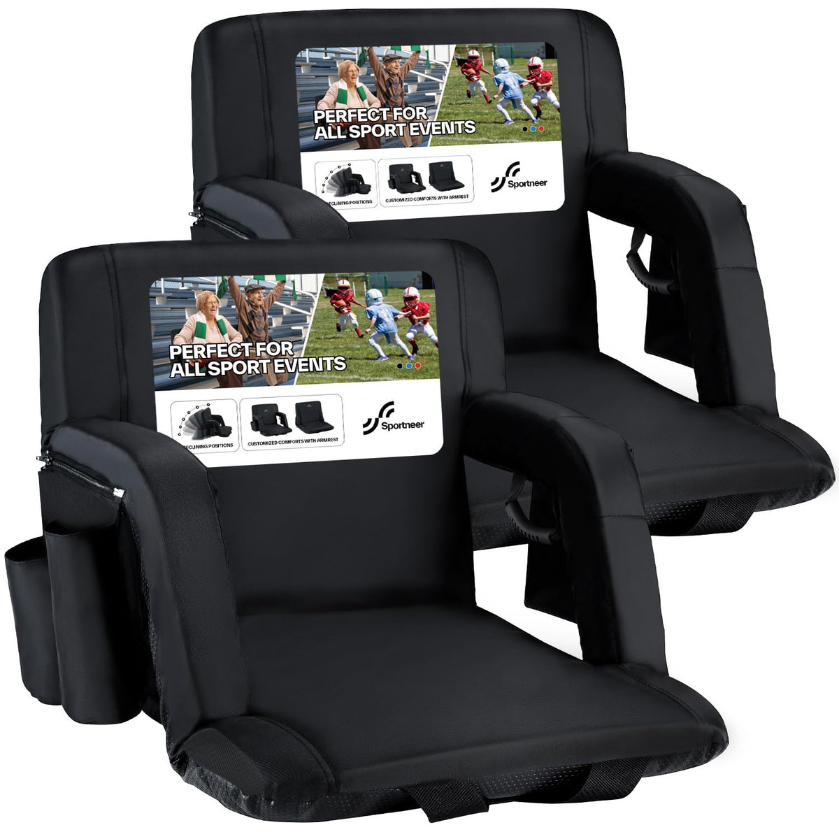 Stadium Seats with Back Support 2.5'' Thick Cushion 6 Adjustable Angle Bleacher Seat with Armrest U138